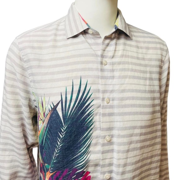Tommy Bahama Men Linen Blend  Shirt Button Front Closure Floral Palms Print Sz M - Picture 4 of 16